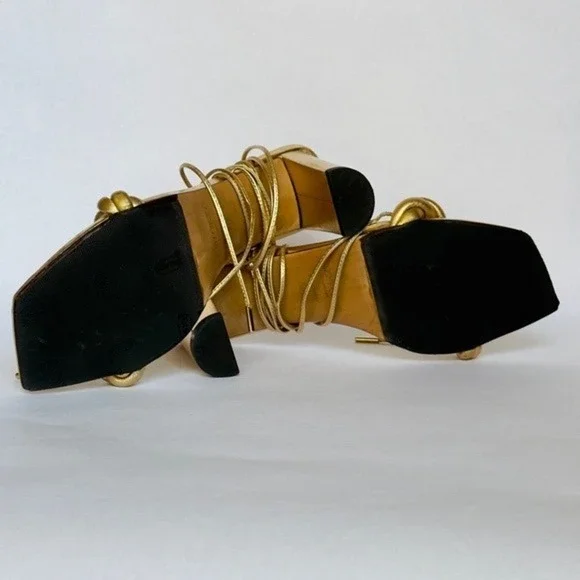 JIMMY‎ CHOO GOLD LEATHER DIOSA 85 SANDAL Size EU39.5 US 8.5 - Picture 3 of 8